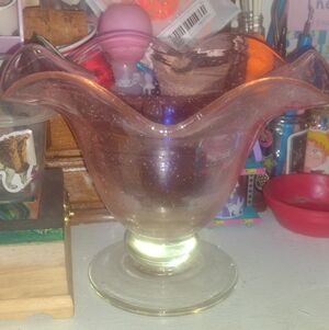 Hand Blown Pink Bubble Glass Candy Bowl - Bullicante Studio Art